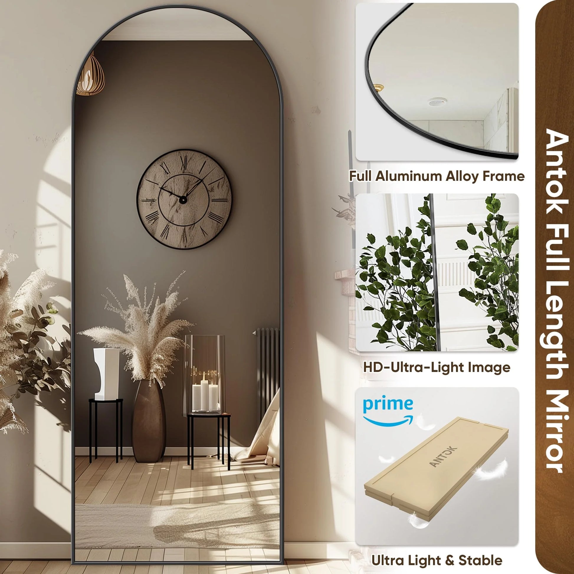 58.2"X 18" Arched Full Length Mirror Standing Floor Mirror Stand up Mirror, Black Frame