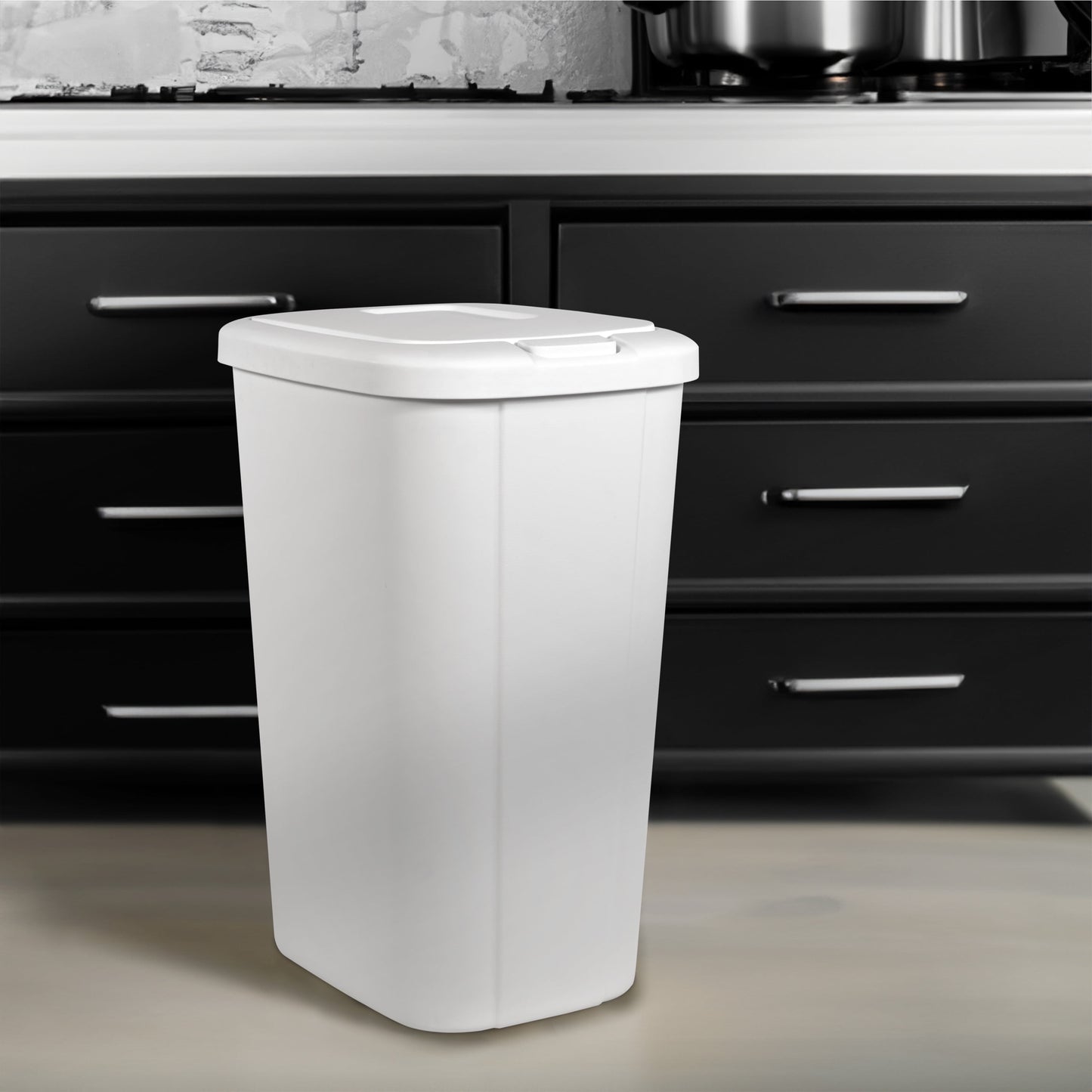 13.3 Gallon Touch Top Kitchen Trash Can with Push Button Lid, White Plastic