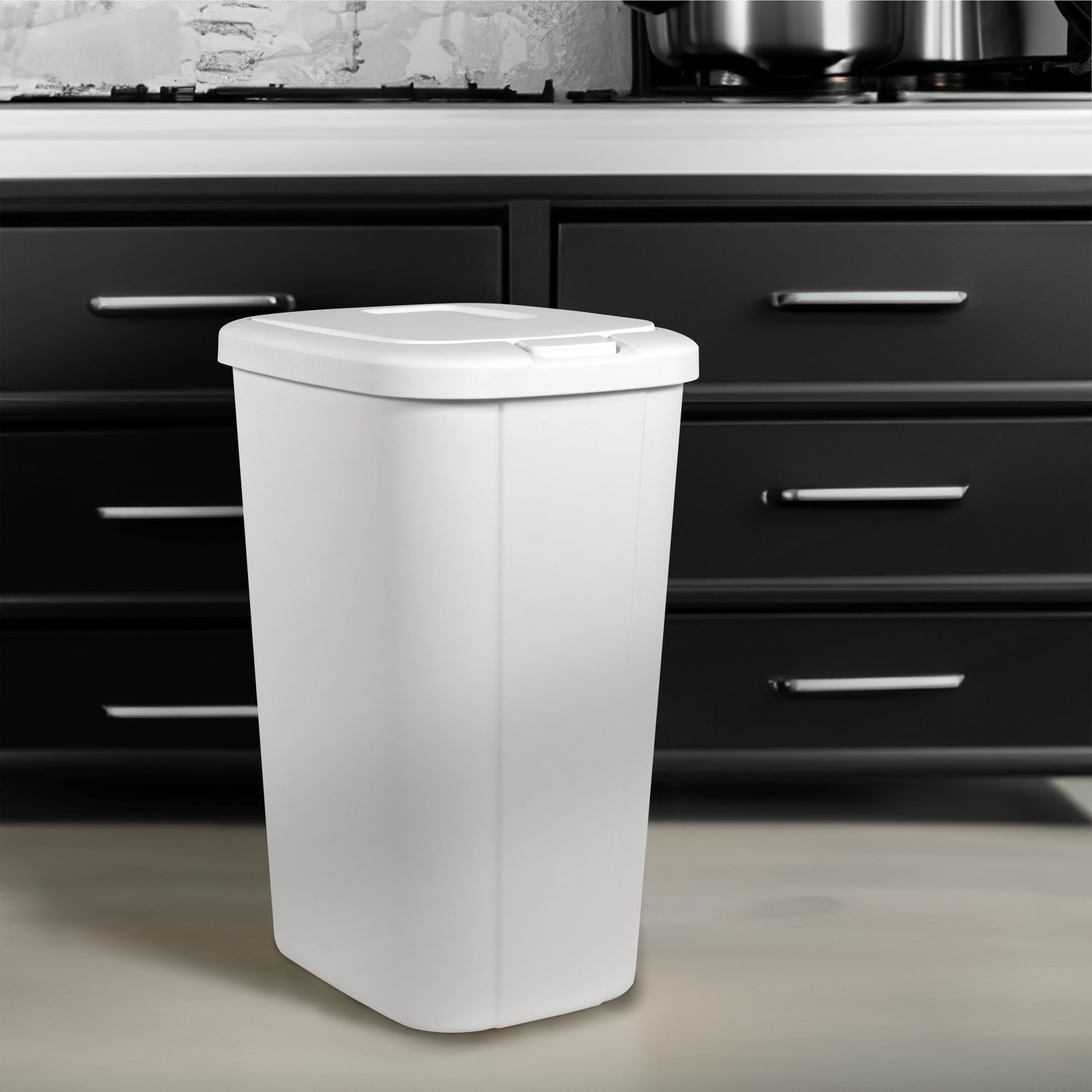 13.3 Gallon Touch Top Kitchen Trash Can with Push Button Lid, White Plastic
