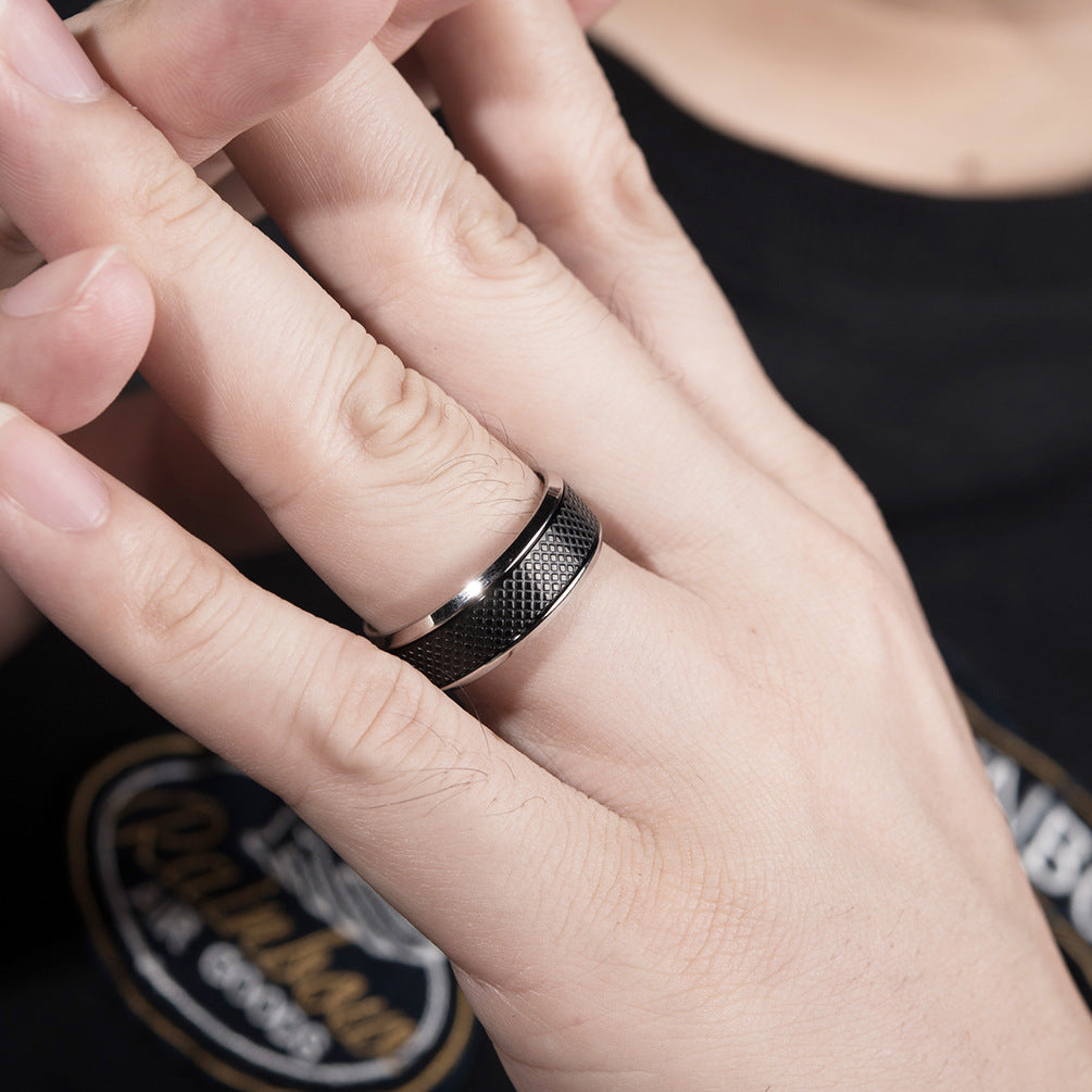 European and American Mens Black Titanium Steel Ring