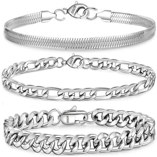 Set of 3 Sterling Silver Bracelets for Men