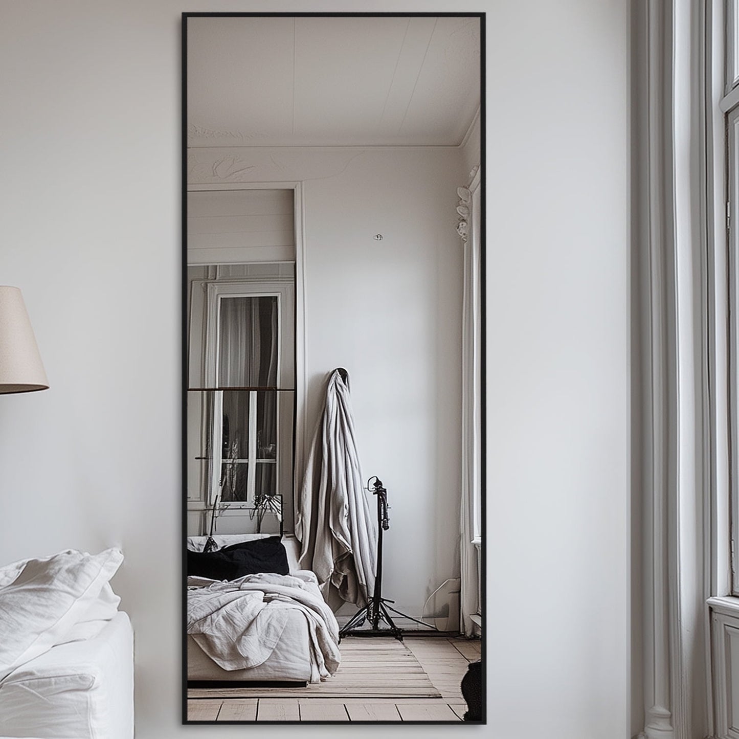58"X 18" Rectangle Full Length Mirror Standing Floor Mirror Stand up Mirror, Black Frame