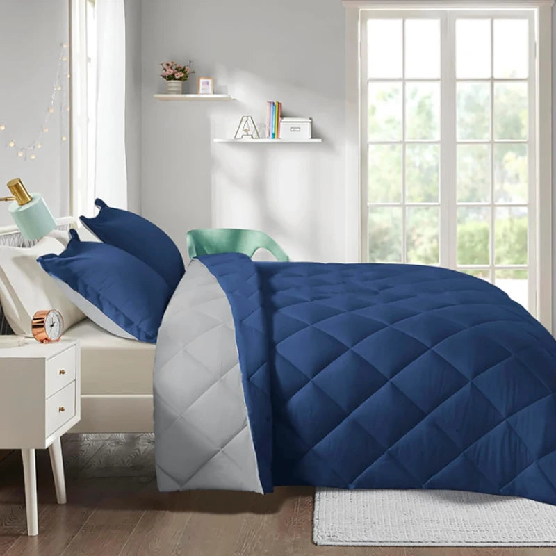 3-Pieces King Size Comforter Set Navy Quilted down Alternative Bedding Set,Super Soft Microfiber Comforter with 2 Pillowcases