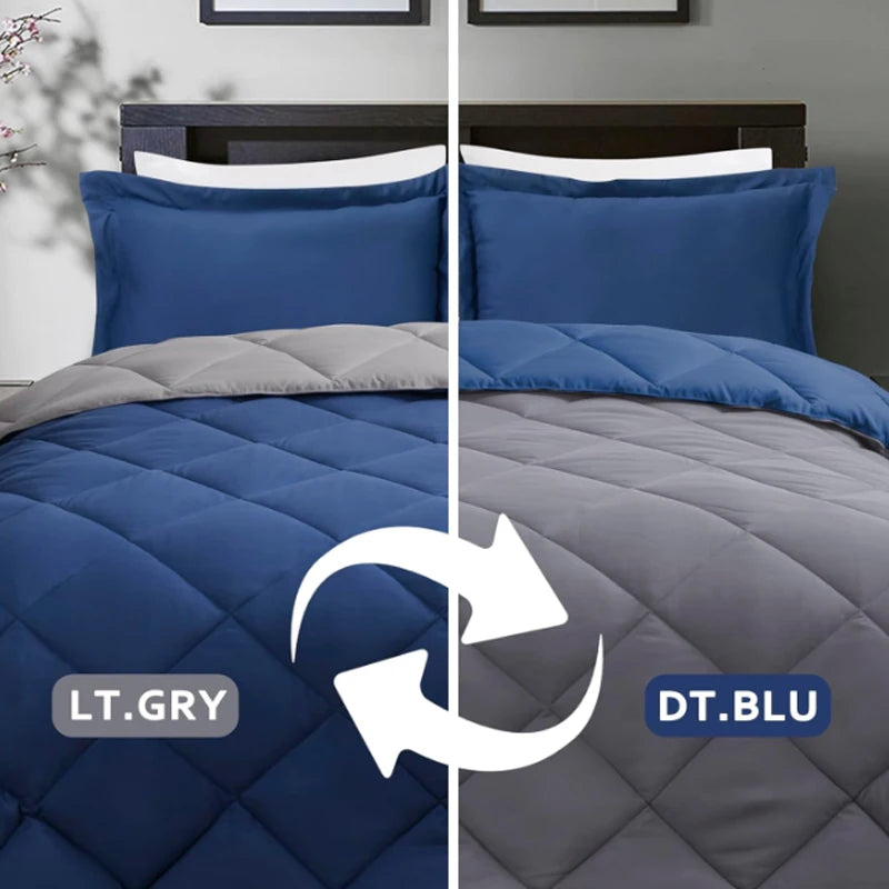 3-Pieces King Size Comforter Set Navy Quilted down Alternative Bedding Set,Super Soft Microfiber Comforter with 2 Pillowcases
