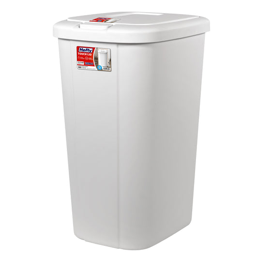 13.3 Gallon Touch Top Kitchen Trash Can with Push Button Lid, White Plastic