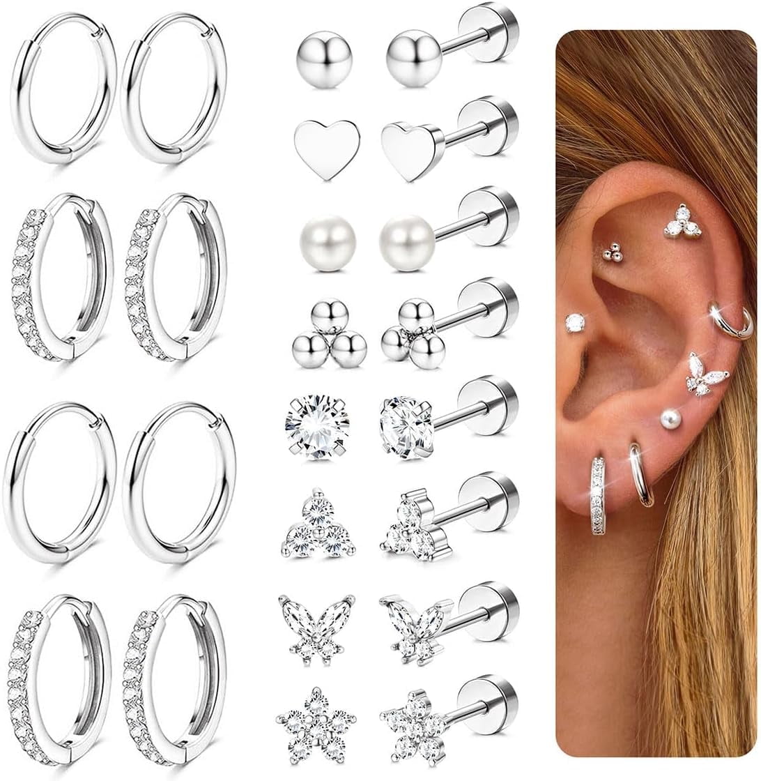 Hypoallergenic Surgical Stainless Steel Silver Stud Hoop Earrings for Women