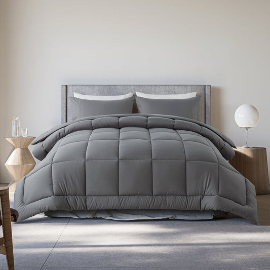 Queen Size 3-Piece All-Season Down Alternative Comforter Set in Dark Gray