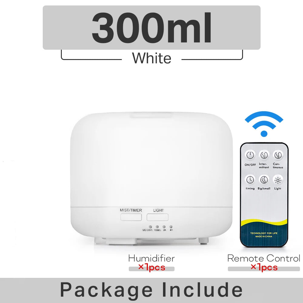 Transform Your Space with the Air Humidifier Essential Oil Diffuser - 300ML, 500ML, & 1000ML Options Featuring Remote Control and Soothing LED Lights