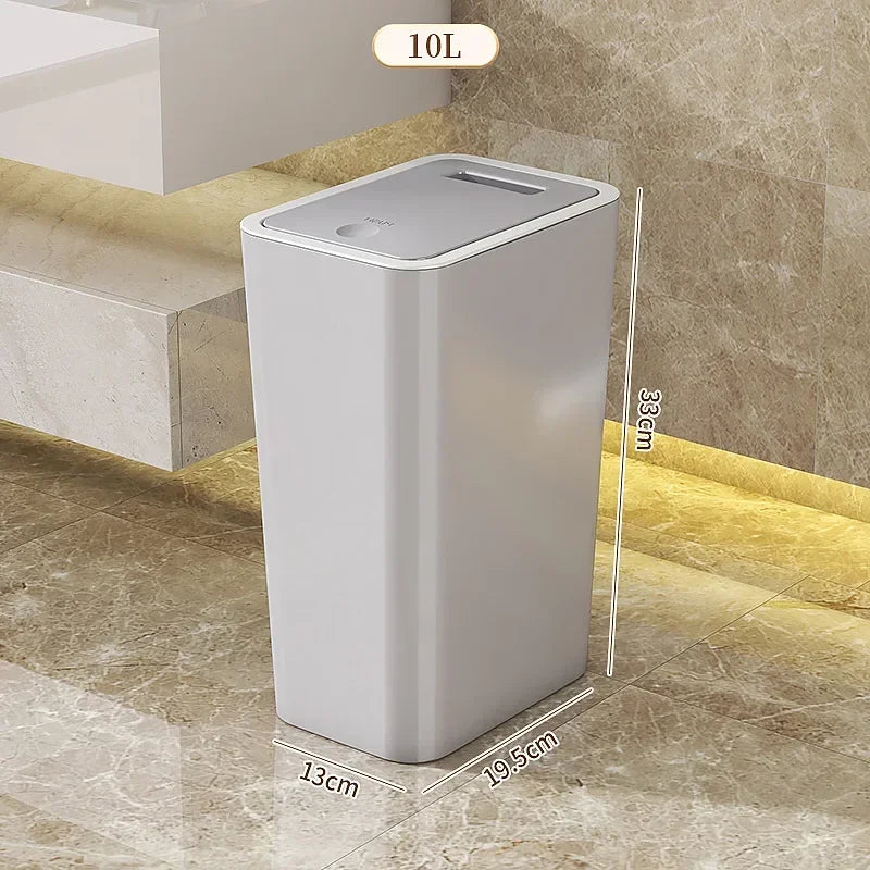Odor Proof Trash Can with One-Touch Modern Design Durable Plastic Bathroom Kitchen Bin Space Saving Leakproof
