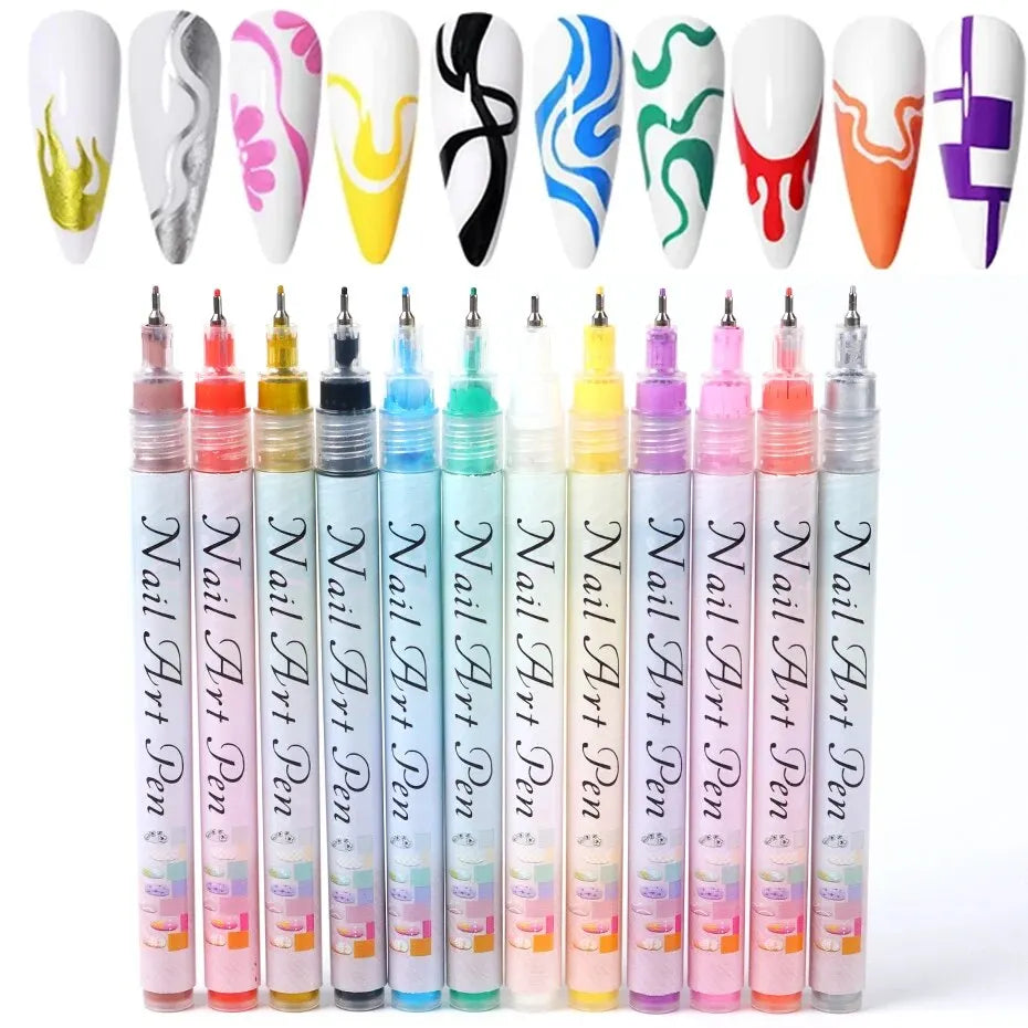12Pcs/Set Nail Art Graffiti Pen Nail Marker Drawing Abstract Lines Fine Detail Floral Design Waterproof Nail Painting Manicure