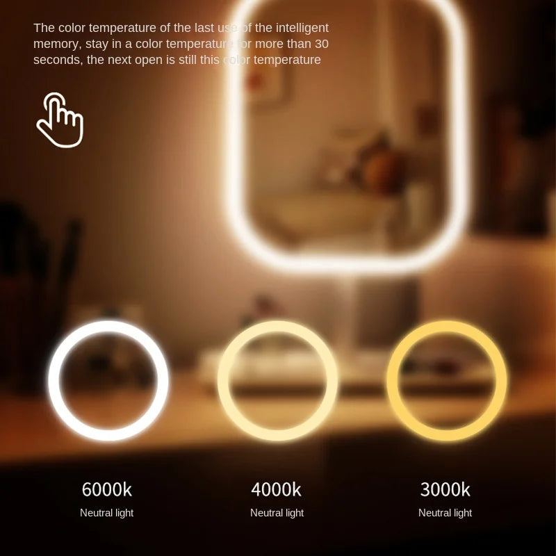 Modern Desktop Vanity Mirror 3 Color LED Light