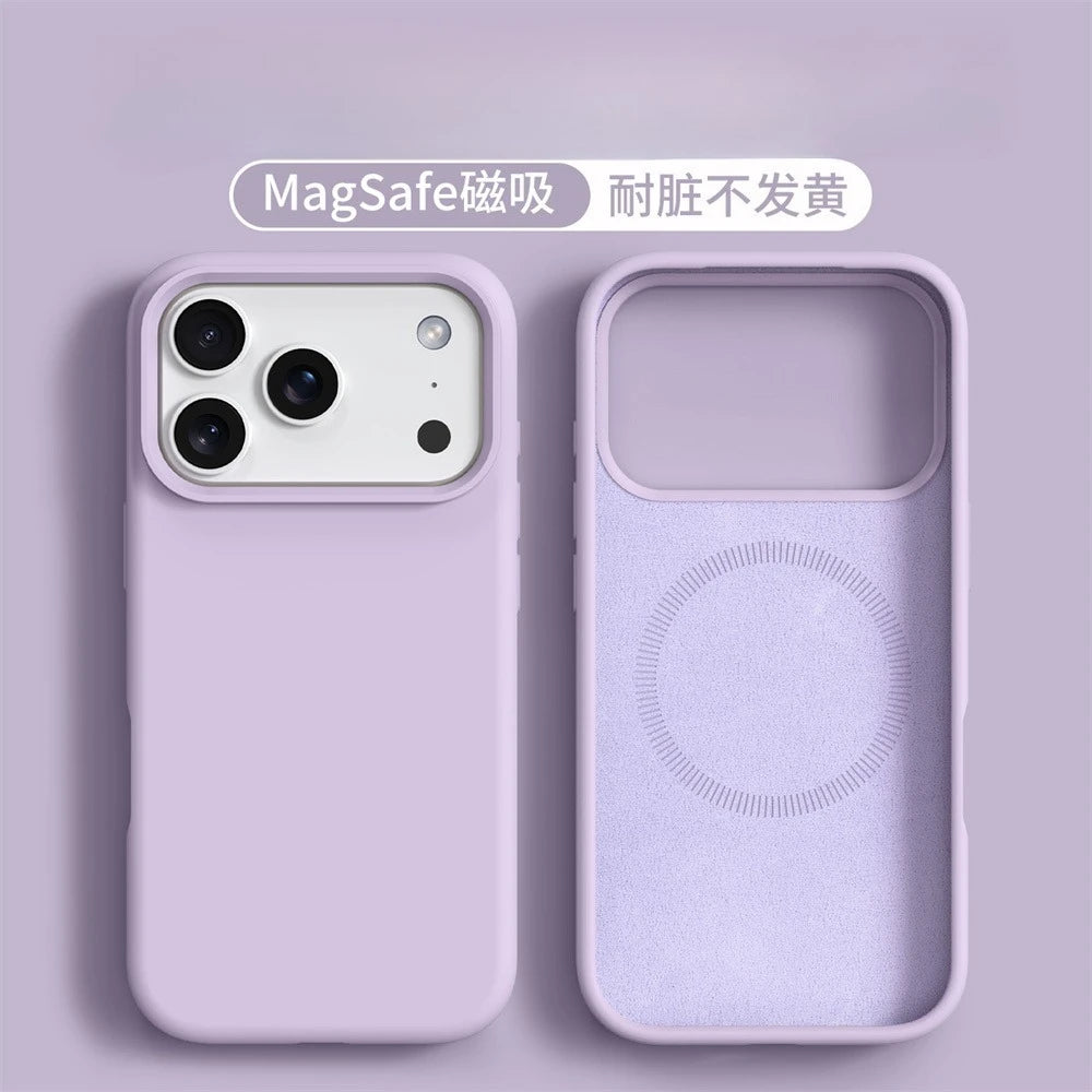 Liquid Silicone Magnetic MagSafe Case for iPhone 17 & 16 Pro Max - Soft Solid Color Skin Protection