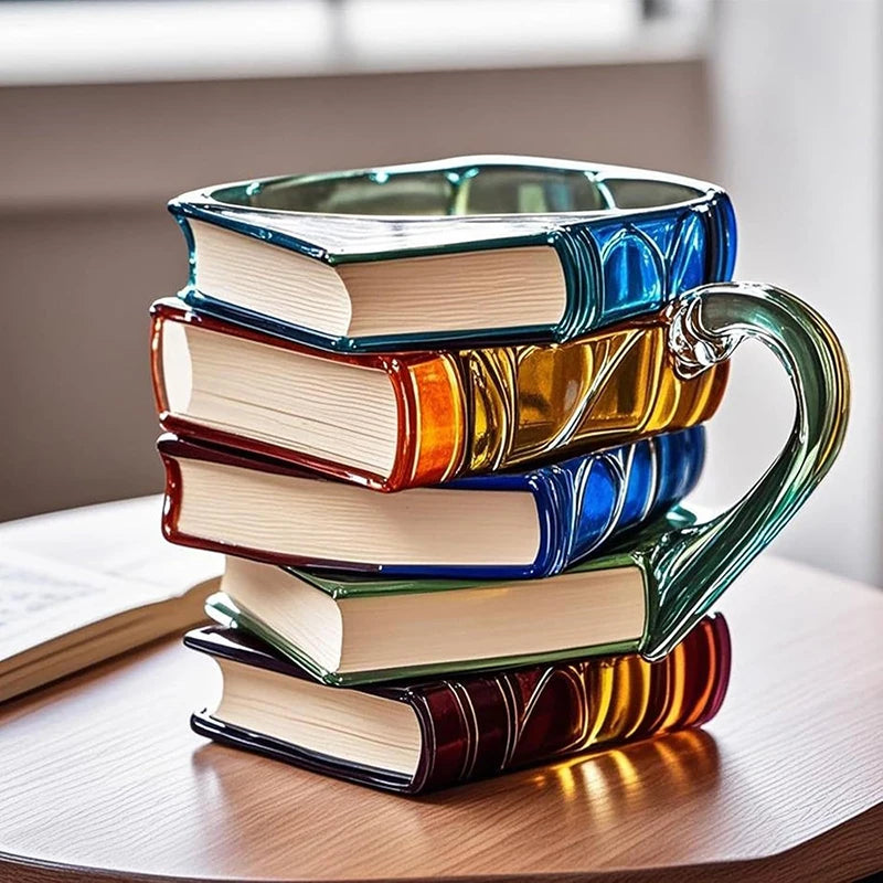 Painted Book Mug 11Oz Novelty 3D Painted Books Coffee Mug Unique Colorful Resin Books Stack Coffee Cup Collection Gifts