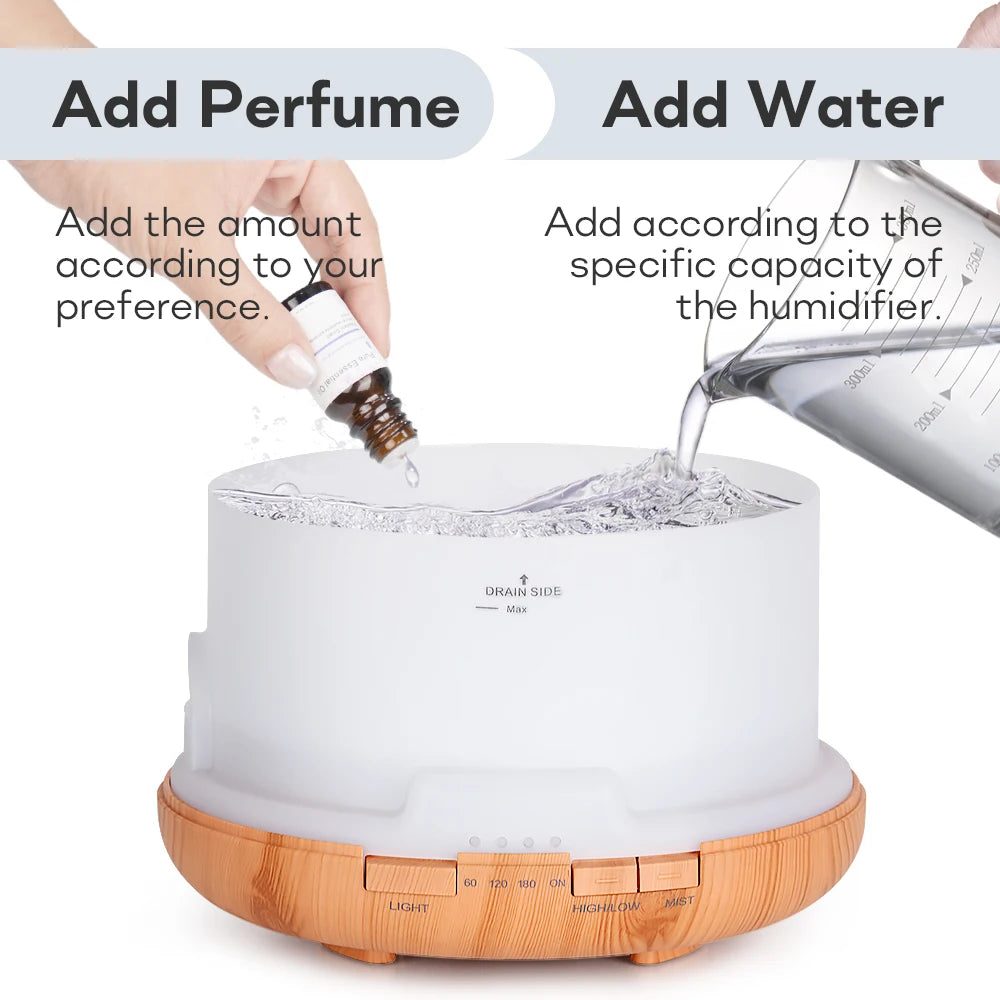 Transform Your Space with the Air Humidifier Essential Oil Diffuser - 300ML, 500ML, & 1000ML Options Featuring Remote Control and Soothing LED Lights