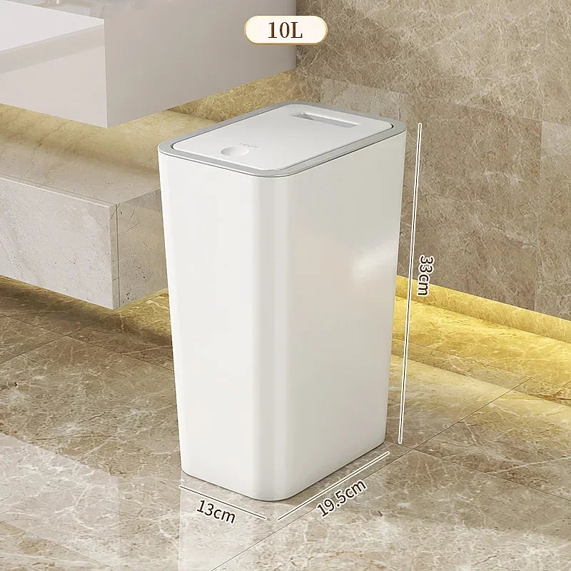 Odor Proof Trash Can with One-Touch Modern Design Durable Plastic Bathroom Kitchen Bin Space Saving Leakproof