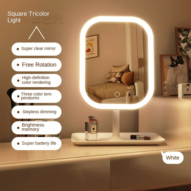 Modern Desktop Vanity Mirror 3 Color LED Light