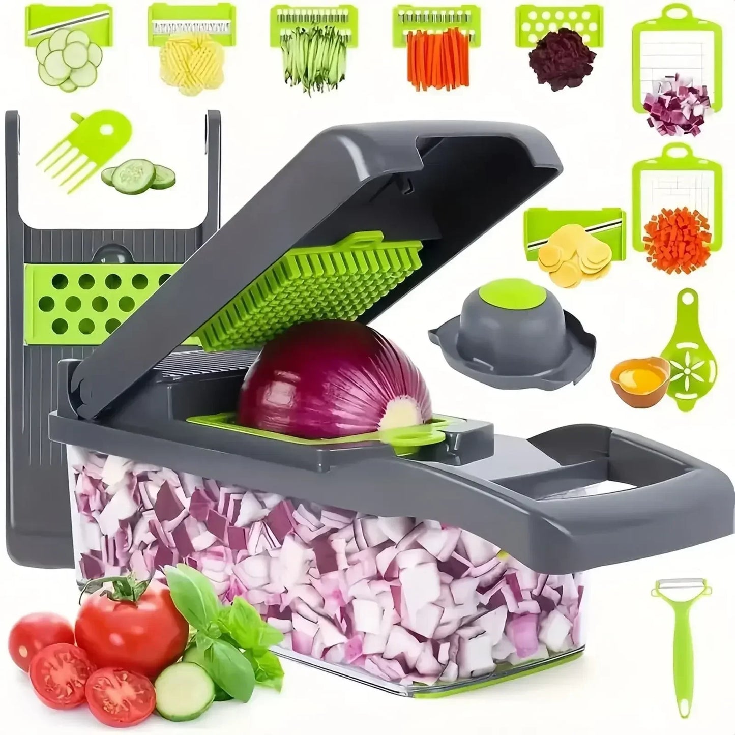Revolutionize Your Cooking with the 14/16 in 1 Multifunctional Vegetable Chopper - Effortlessly Slice, Dice, and Grate!