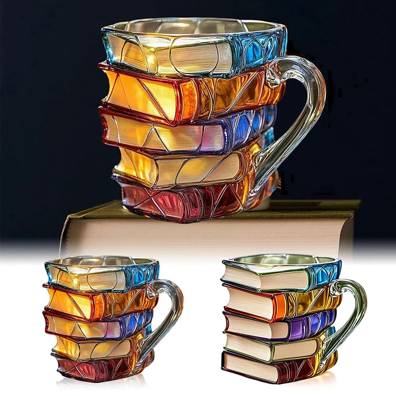 Painted Book Mug 11Oz Novelty 3D Painted Books Coffee Mug Unique Colorful Resin Books Stack Coffee Cup Collection Gifts