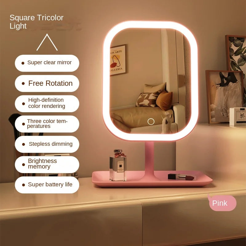 Modern Desktop Vanity Mirror 3 Color LED Light