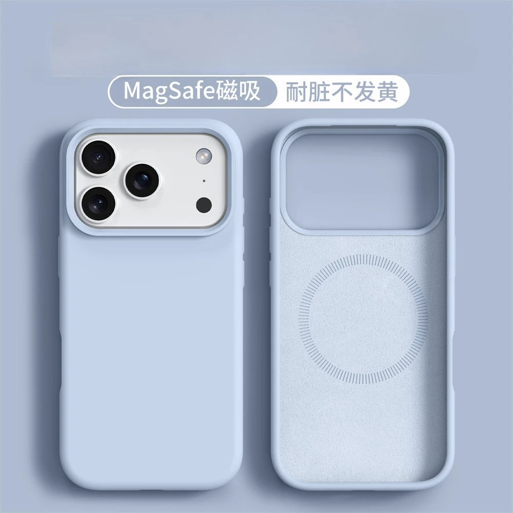 Liquid Silicone Magnetic MagSafe Case for iPhone 17 & 16 Pro Max - Soft Solid Color Skin Protection