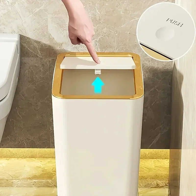 Odor Proof Trash Can with One-Touch Modern Design Durable Plastic Bathroom Kitchen Bin Space Saving Leakproof