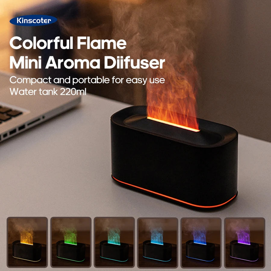 Mini Aroma Diffuser Realistic Flame Lights Aromatherapy Essential Oils Colorful RGB Air Humidifier Desktop USB Sprayer