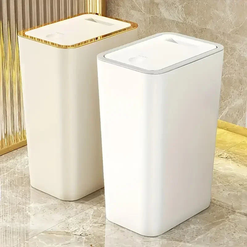 Odor Proof Trash Can with One-Touch Modern Design Durable Plastic Bathroom Kitchen Bin Space Saving Leakproof