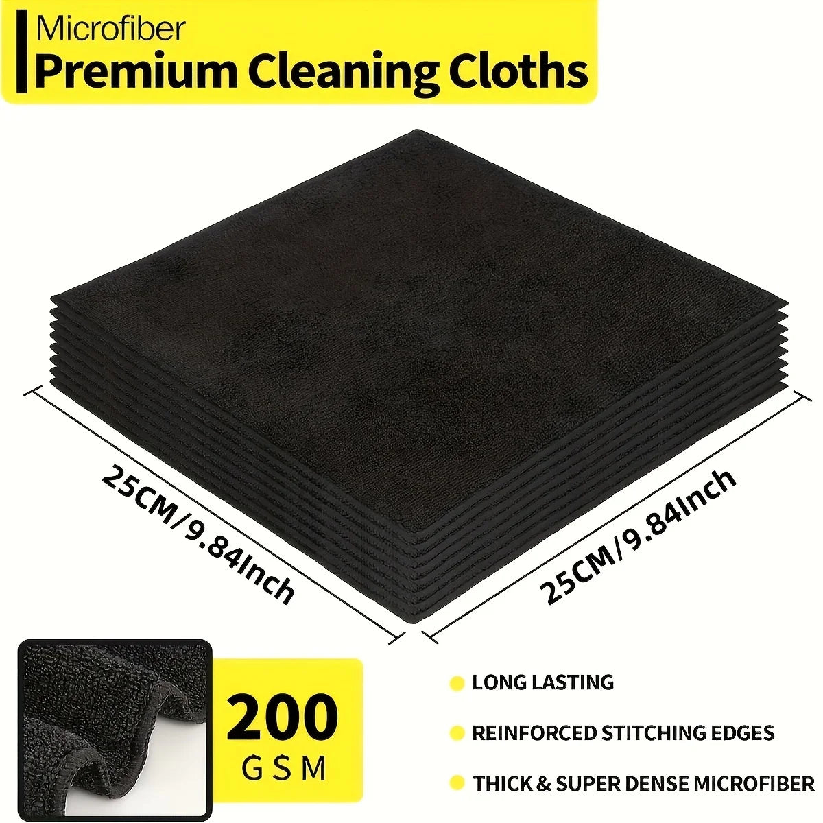 5/10/20/50/100Pcs Super Soft Black Car Wipes Scouring Cloth Set Quick Dry Absorbent Microfiber Cloth