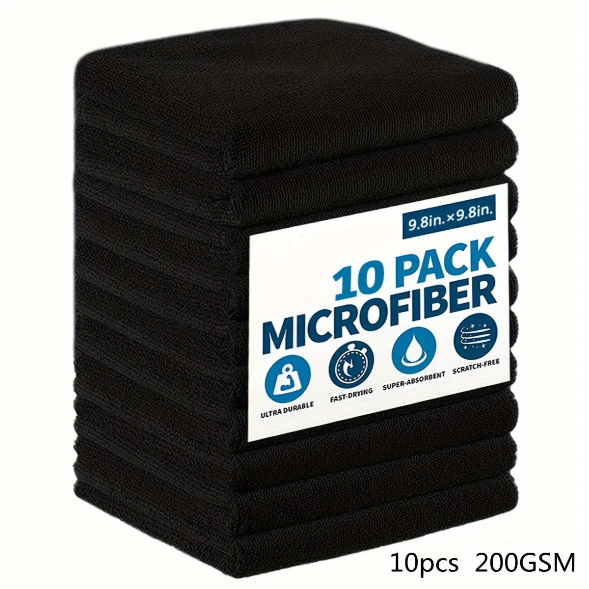 5/10/20/50/100Pcs Super Soft Black Car Wipes Scouring Cloth Set Quick Dry Absorbent Microfiber Cloth