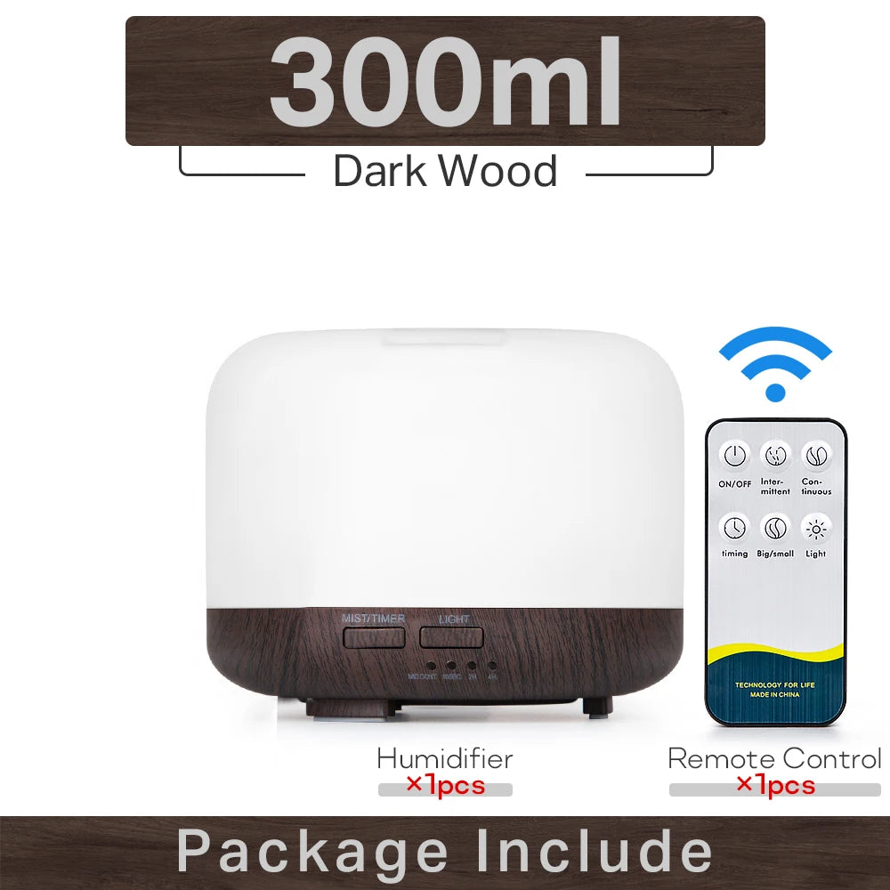 Transform Your Space with the Air Humidifier Essential Oil Diffuser - 300ML, 500ML, & 1000ML Options Featuring Remote Control and Soothing LED Lights
