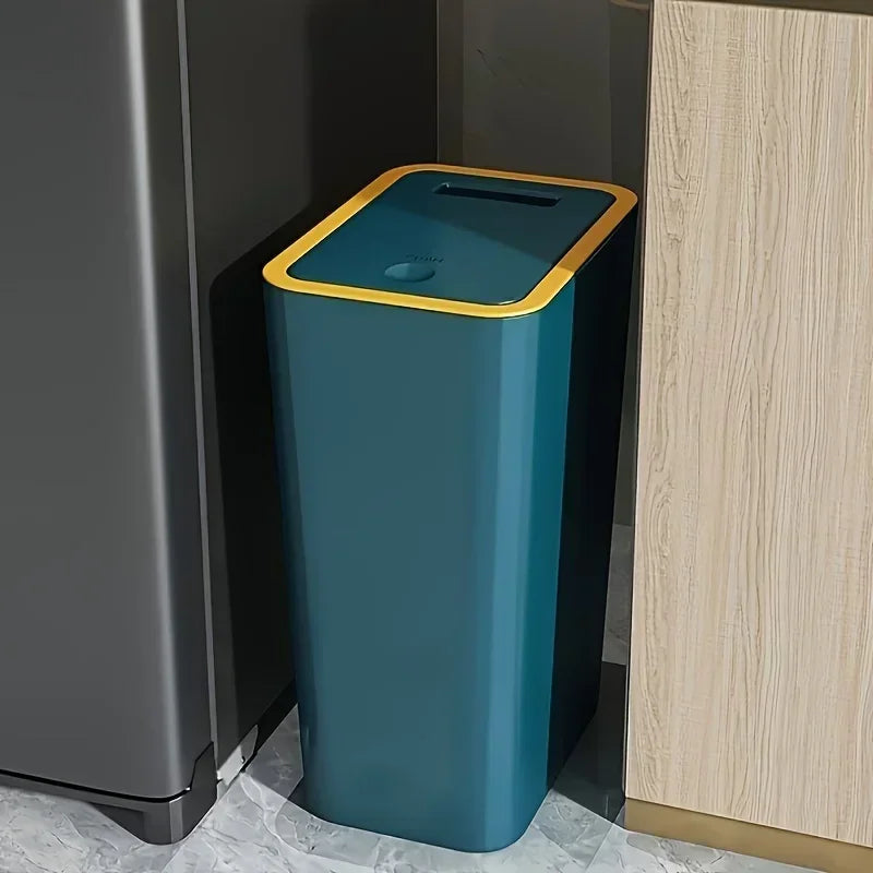 Odor Proof Trash Can with One-Touch Modern Design Durable Plastic Bathroom Kitchen Bin Space Saving Leakproof
