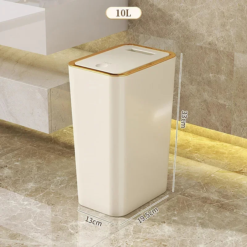 Odor Proof Trash Can with One-Touch Modern Design Durable Plastic Bathroom Kitchen Bin Space Saving Leakproof