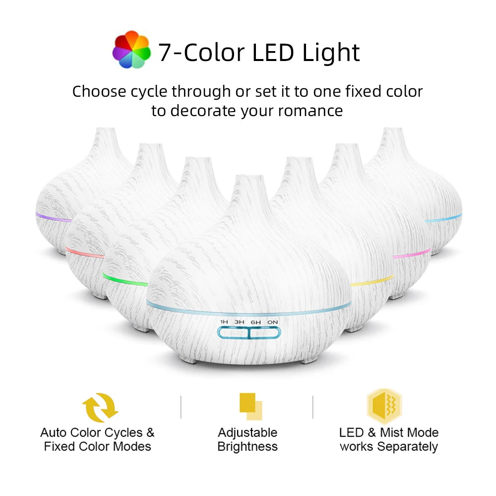 550Ml Wood Grain Essential Oil Diffuser & Ultrasonic Humidifier Remote Control, 6 Premium Oils Whisper Quiet