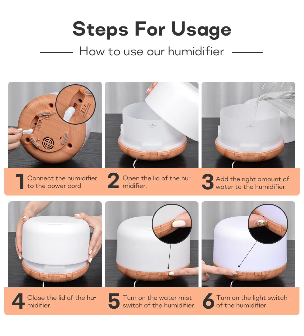 Transform Your Space with the Air Humidifier Essential Oil Diffuser - 300ML, 500ML, & 1000ML Options Featuring Remote Control and Soothing LED Lights