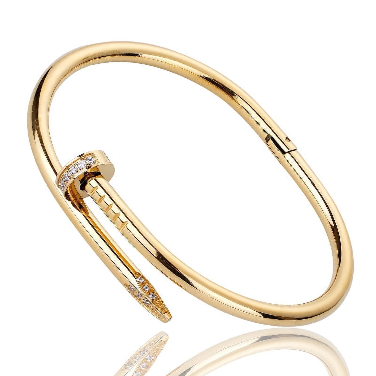 Titanium Steel Bracelet Featuring 18K Gold Plating and Diamond Inlays - A Fusion of Elegance and Minimalist Design