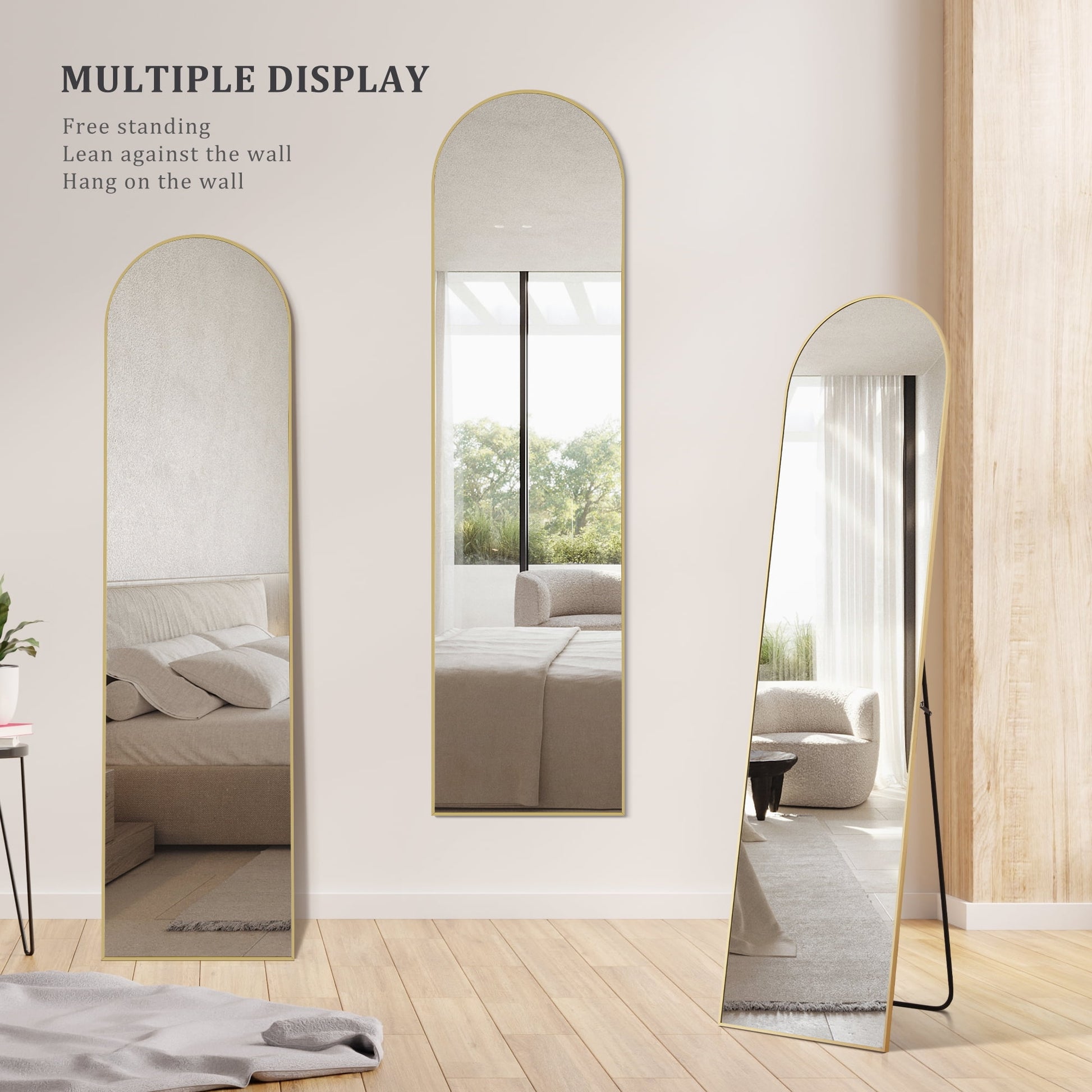 59"X16" High-Quality Arched Full Length Mirror, Aluminum Alloy Frame Ensures Stability, Standing Design for Bedroom, Gold
