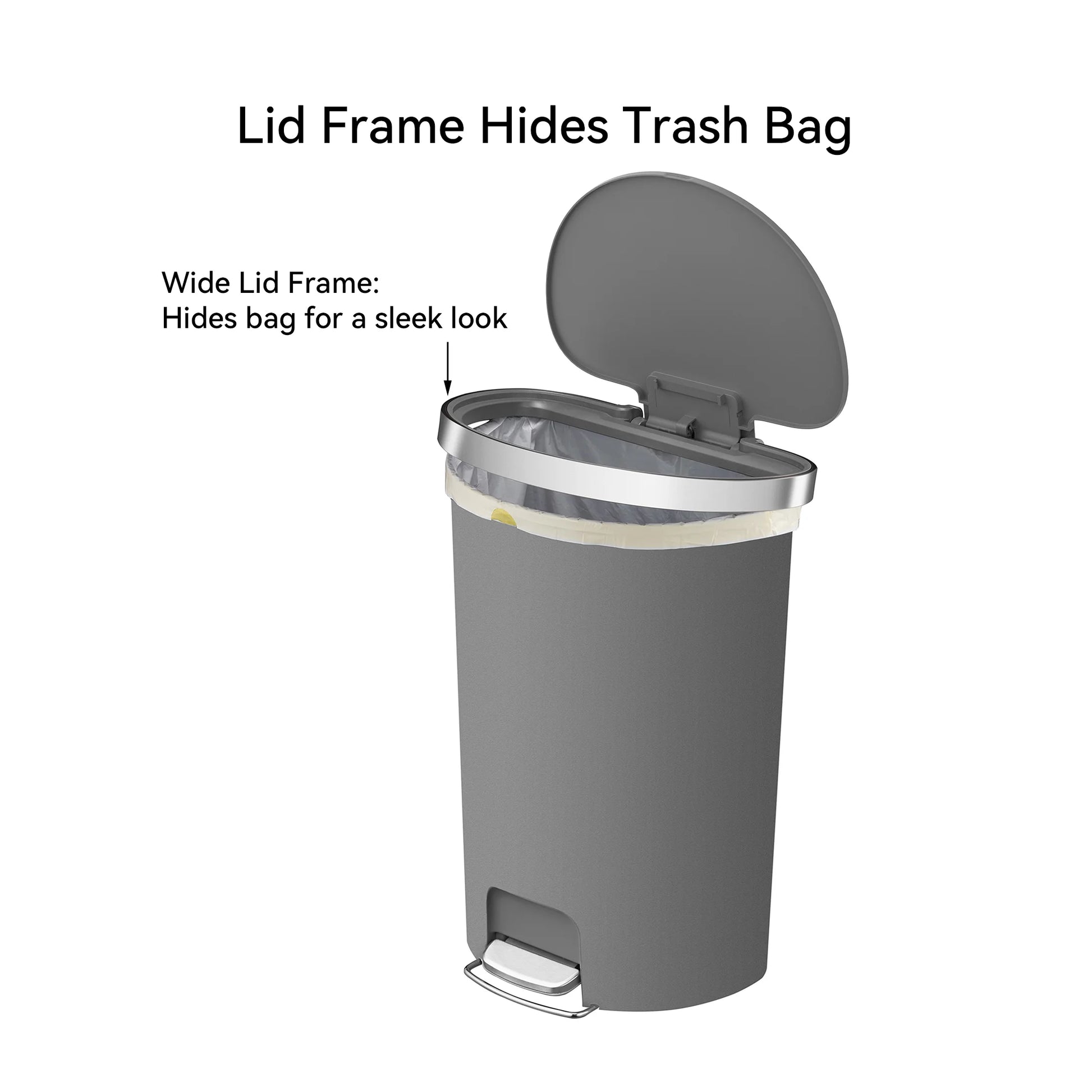 14.5-Gallon Plastic Semi-Round Kitchen Trash Can with Soft-Close Lid, Gray
