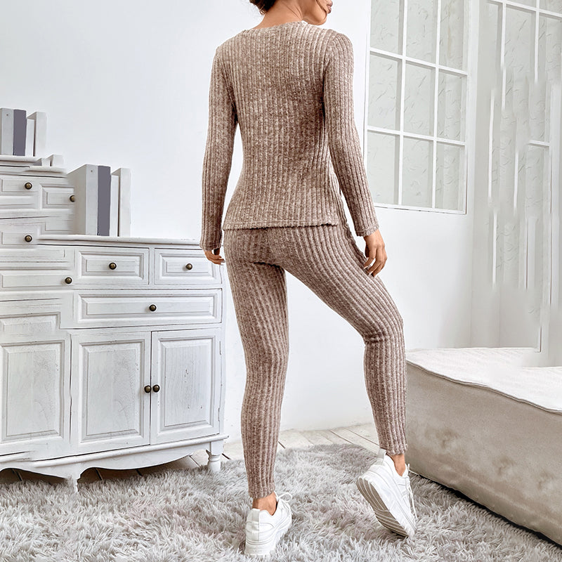 2 Piece Lounge Sets for Women Casual Pajamas Fall Fashion Outfits Long Sleeve Ribbed Knit Sweatsuits