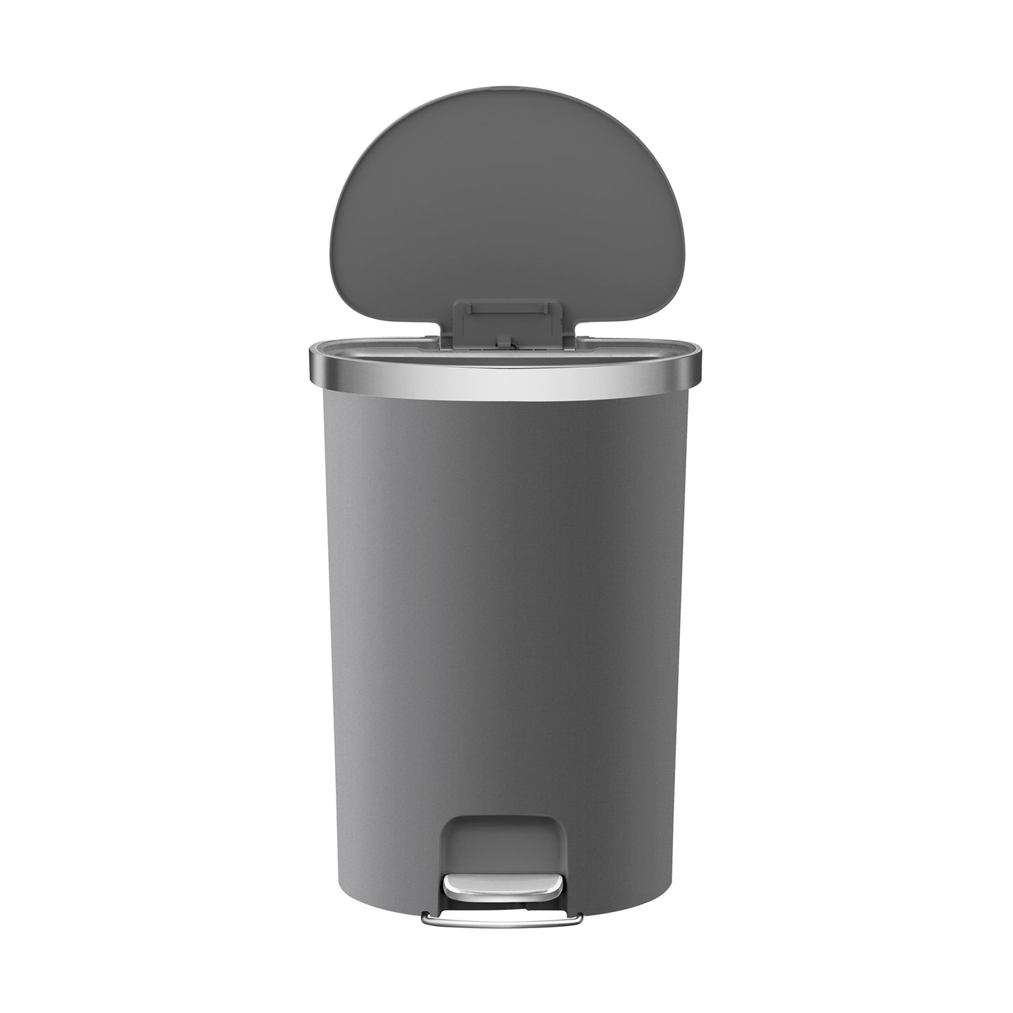 14.5-Gallon Plastic Semi-Round Kitchen Trash Can with Soft-Close Lid, Gray