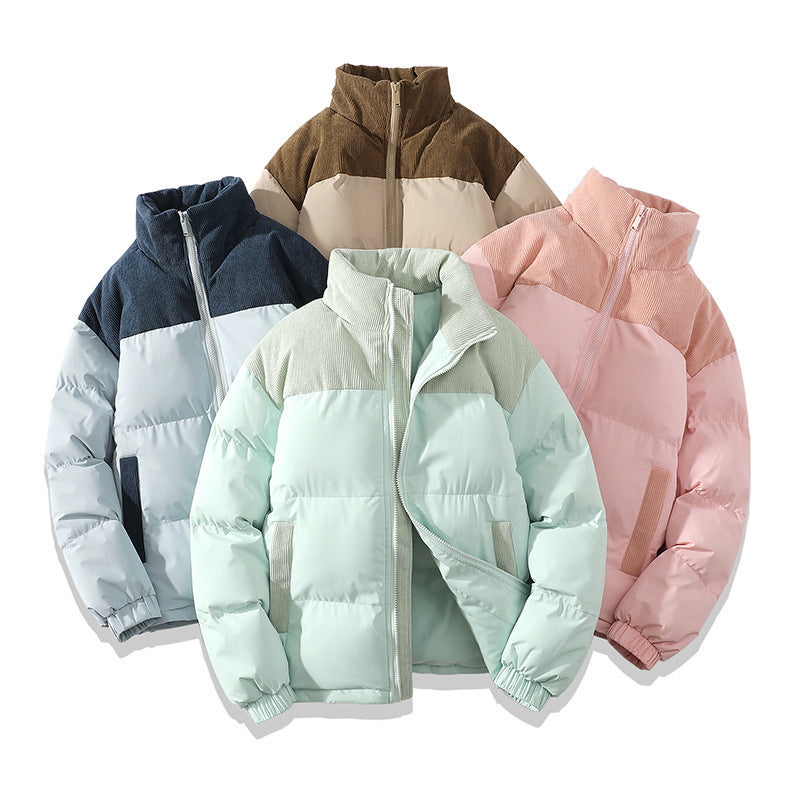 Winter Stand Collar Contrast-Colored Coat Cotton Padded Jacket