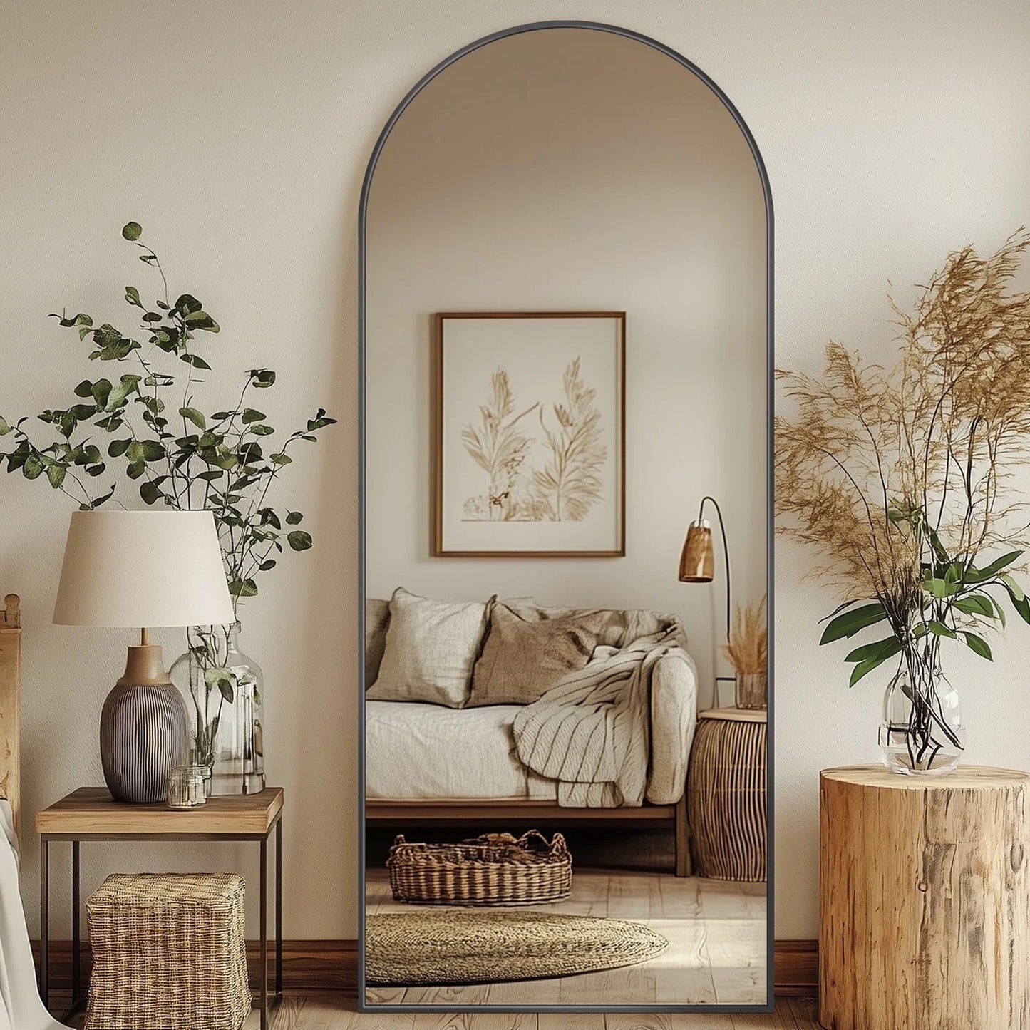 58.2"X 18" Arched Full Length Mirror Standing Floor Mirror Stand up Mirror, Black Frame