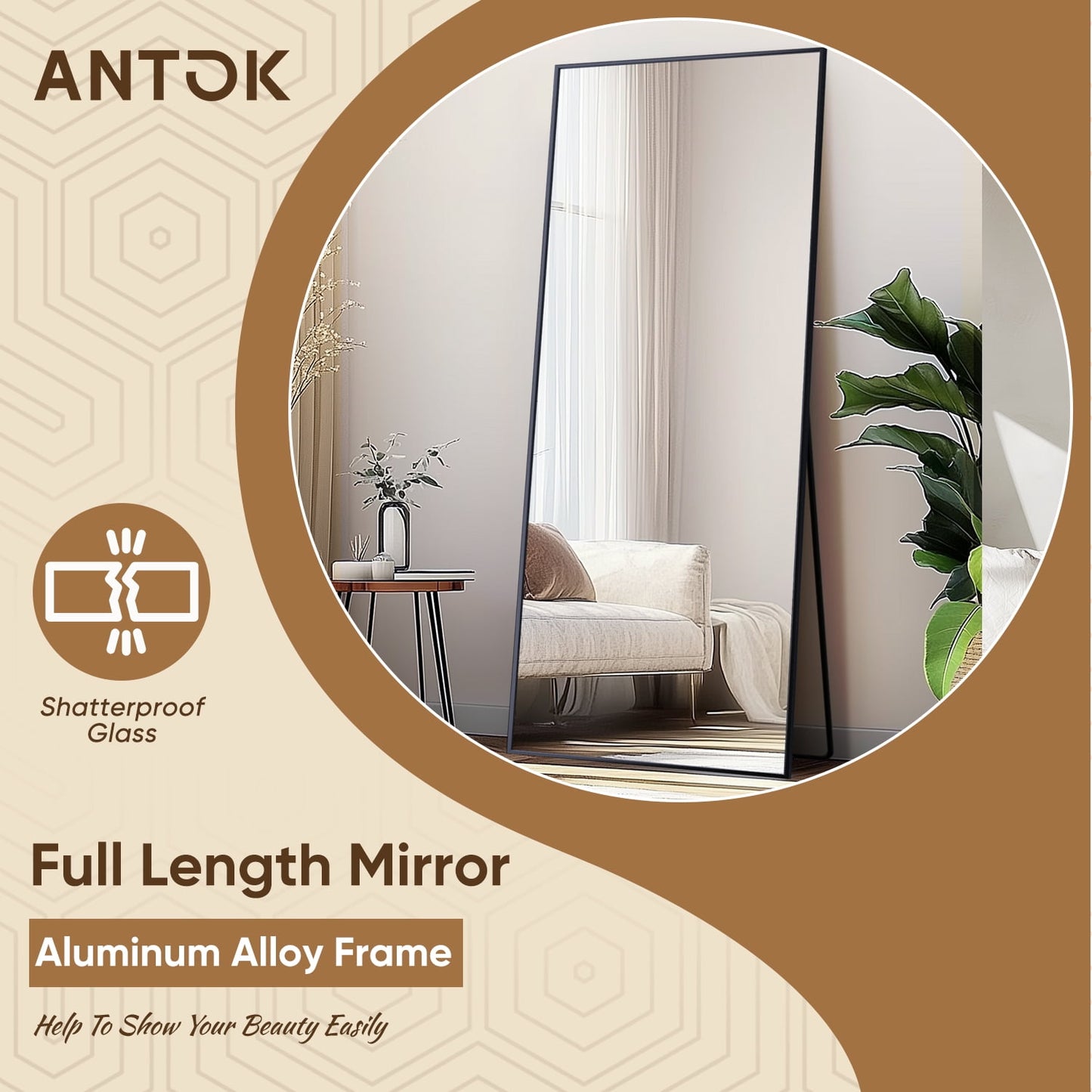 58"X 18" Rectangle Full Length Mirror Standing Floor Mirror Stand up Mirror, Black Frame