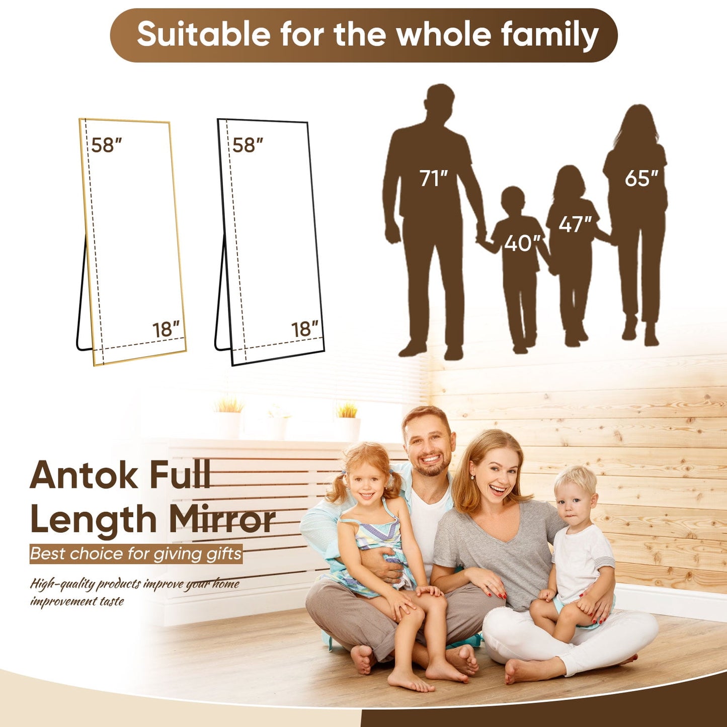 58"X 18" Rectangle Full Length Mirror Standing Floor Mirror Stand up Mirror, Black Frame