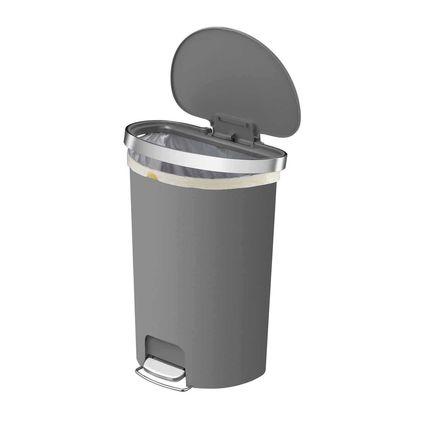 14.5-Gallon Plastic Semi-Round Kitchen Trash Can with Soft-Close Lid, Gray