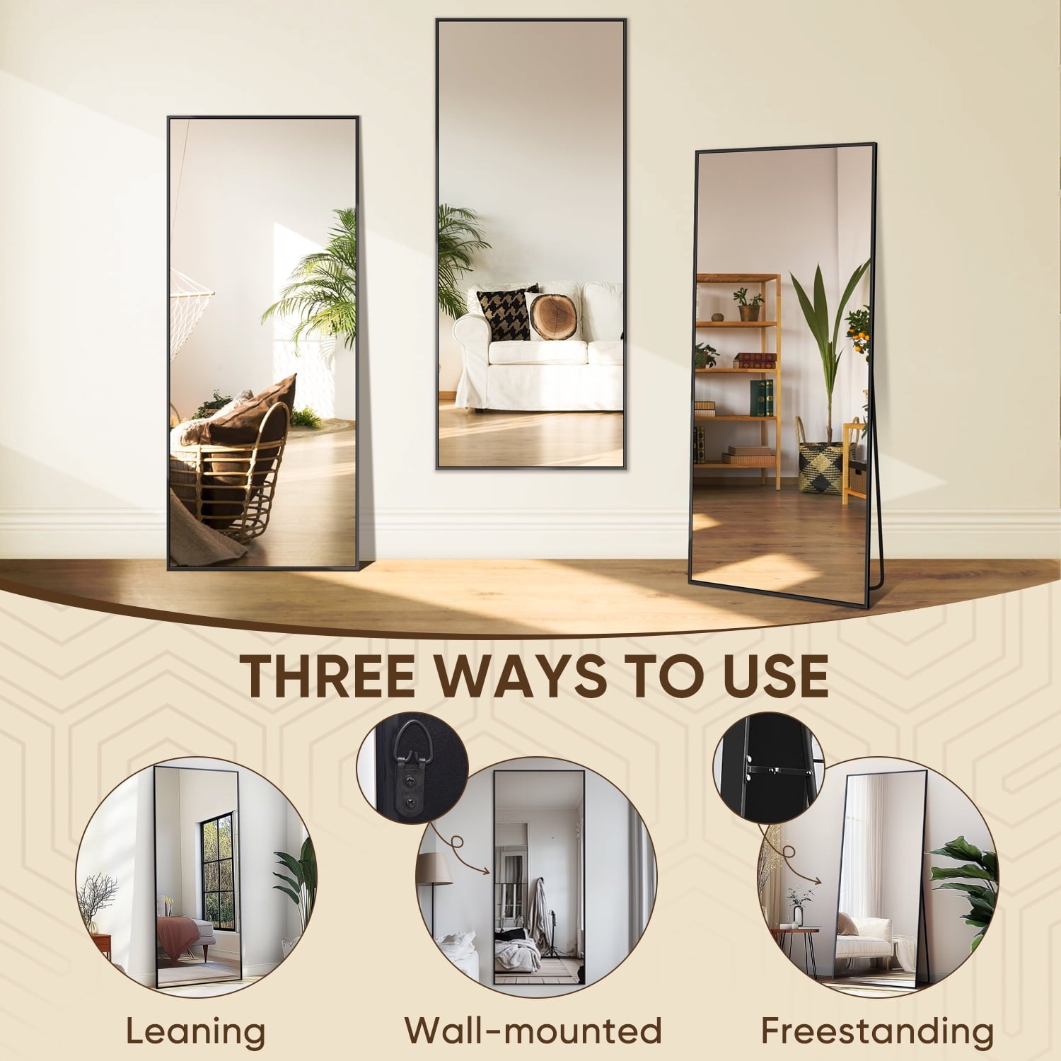 58"X 18" Rectangle Full Length Mirror Standing Floor Mirror Stand up Mirror, Black Frame