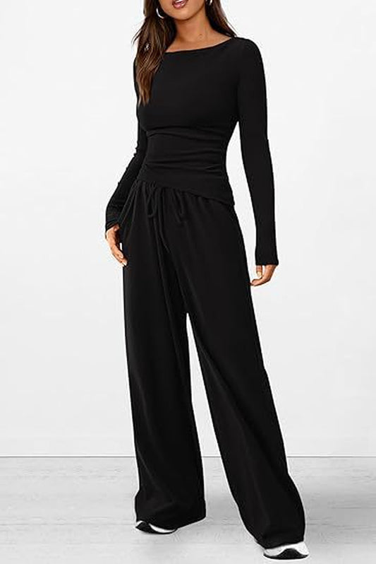 Casual Suit Asymmetric Long-Sleeved T-Shirt Wide-Leg Pants Sportswear