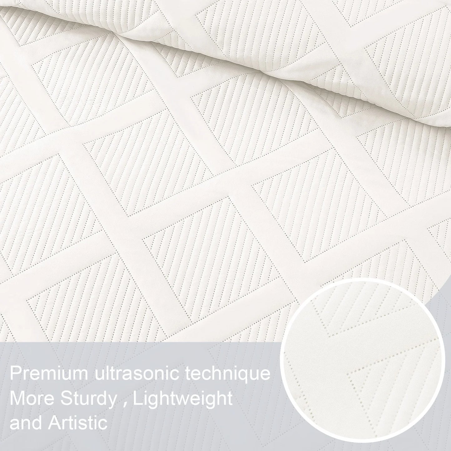 Exclusivo Ultrasonic King Quilt Set, 3-Piece Lightweight Modern Striped Bedspread in White
