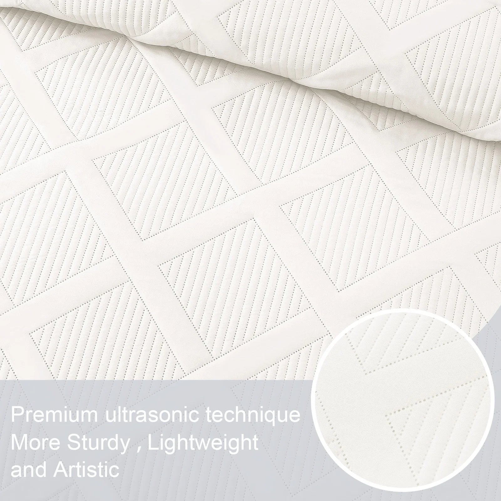 Exclusivo Ultrasonic King Quilt Set, 3-Piece Lightweight Modern Striped Bedspread in White